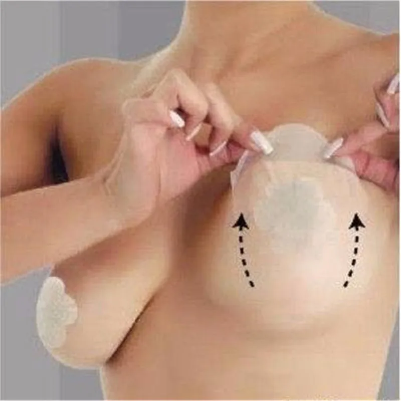 

2018 Fashion Sling Self Adhesive Nipple Breast Pasties Cover Wireless Sticky Wedding Party Front Gather Silicone Invisible Bra