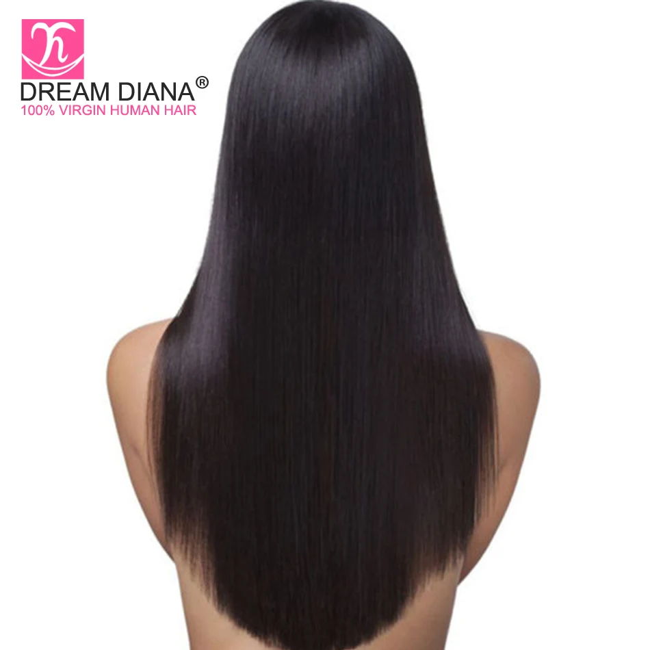 DreamDiana Burmes Hair Full Lace Wigs Remy Straight Hair Full Lace Glueless Wig Black 100% Pre Plucked Full Lace Human Hair Wigs