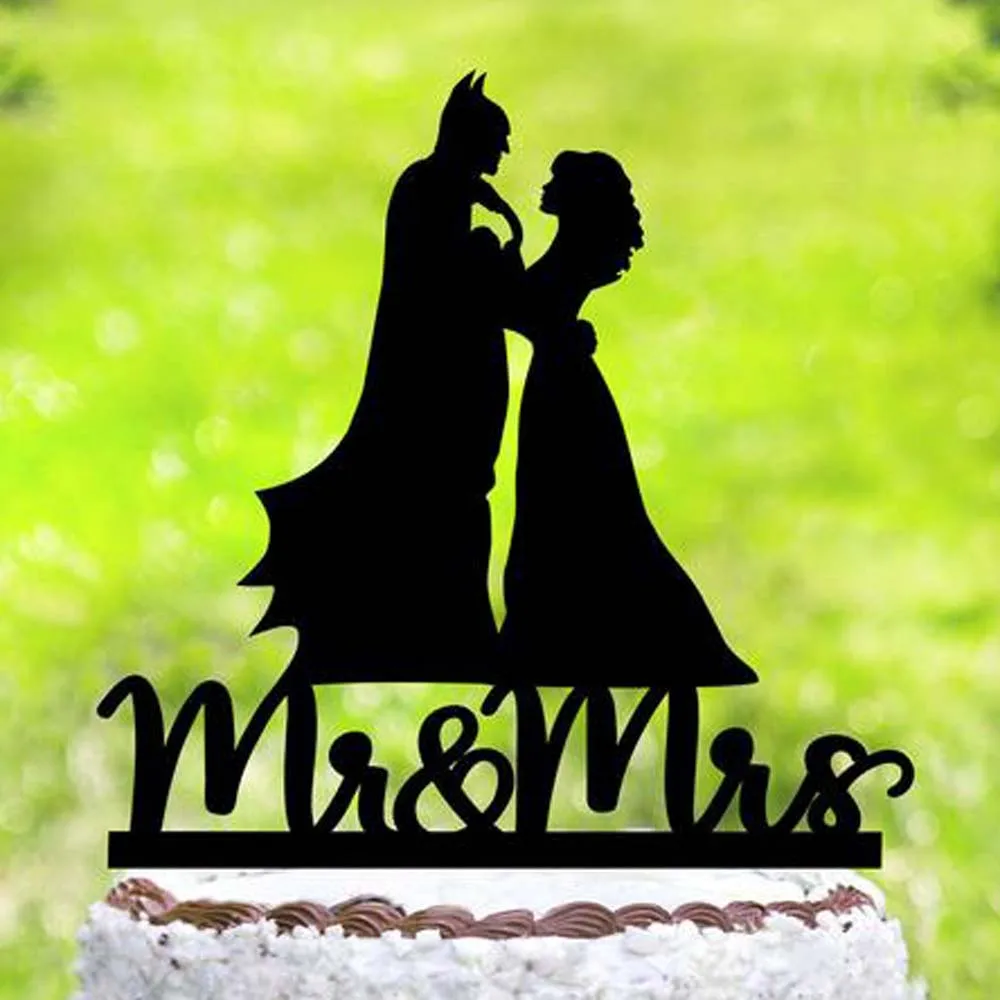 Personalized Batman Wedding cake topper,Batman and Bride Cake Topper,Weddings Party Batman Silhouette Cake Topper with Mr & Mrs