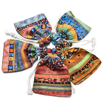 

1pc Perfect Exotic Christmas Wedding Gift Bag Jewelry Pouch Cloth Linen Fabric Packaging With Drawstring 10cm * 14cm