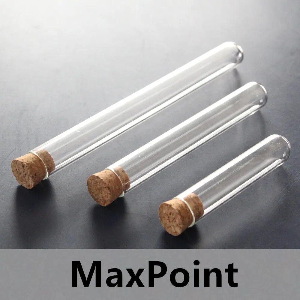 MaxPoint из высокачественного боросиликатного 10 шт. Тесты с пробковой Стекло плоская трубка с круглым дном Диаметр 12/13/15/18/20/25/30 мм