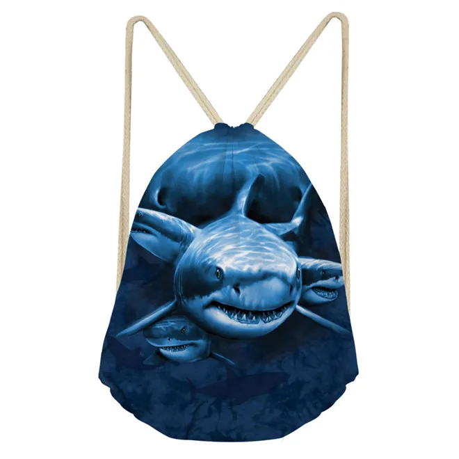 Yoga Runner Daypack Shoe Bags with Zipper and Pockets Drawstring Bag Shark Mouth Shoulder Bags Travel Sport Gym Bag Print