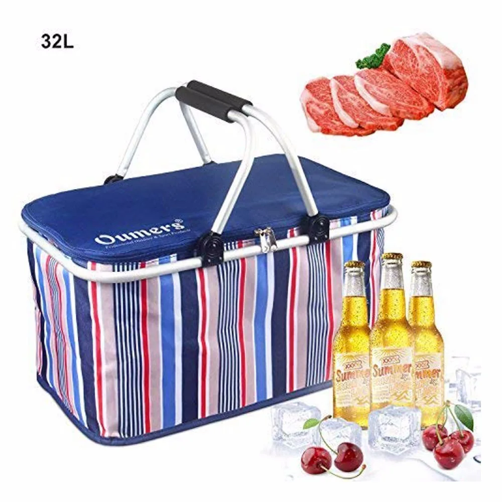 Изолированная сумка для пикника большая корзина хранения объем 32 л ткань 600D