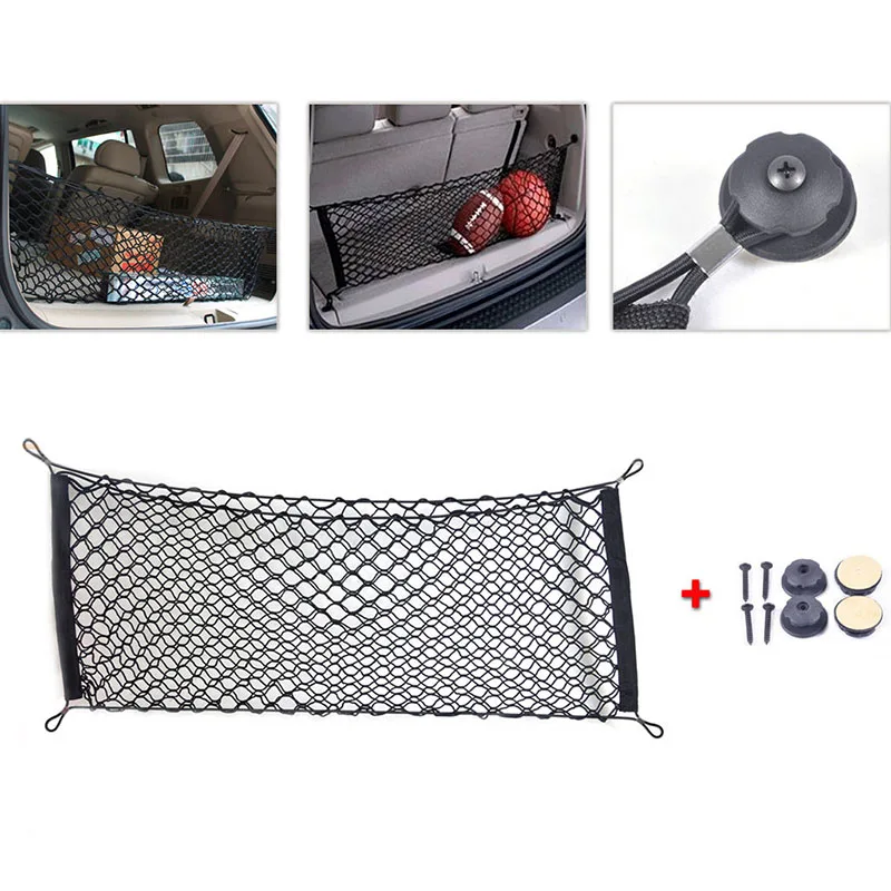 40*100cm Envelope Style Universal Trunk Cargo Net Car Mesh Storage Organizer with Mounting Screw Black Nylon Trunk Storage