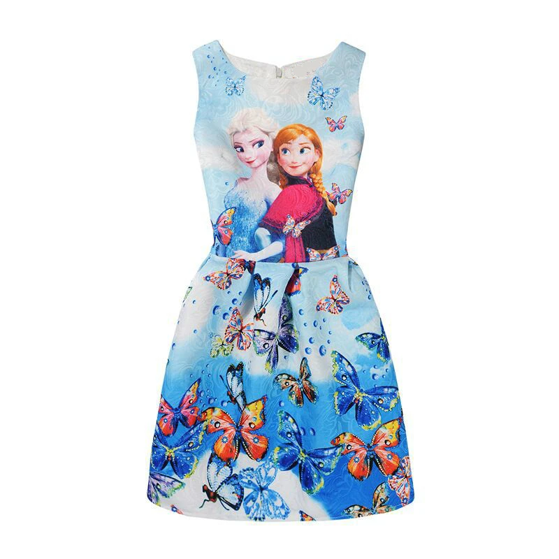 Princess Anna Elsa Dress for Girls Sleeveless Clothes Frozen Dress Birthday Party Elza Costumes Kids Girls Clothing Flower Dress