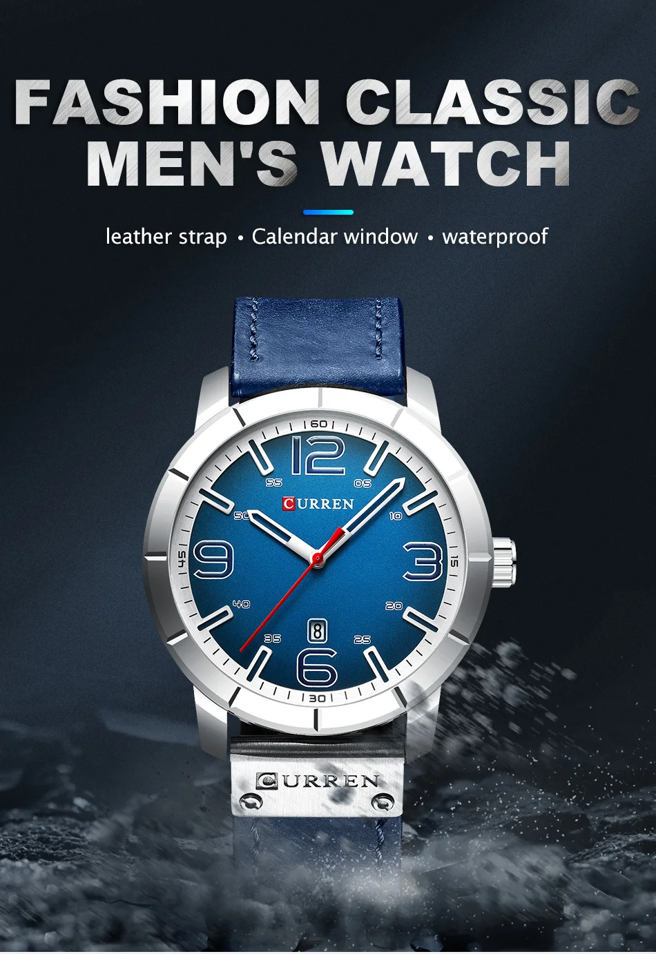 CURREN Часы мужские повседневные спортивные часы Лидирующий бренд Роскошные синие кожаные кварцевые наручные часы военные водонепроницаемые мужские часы для мужчин
