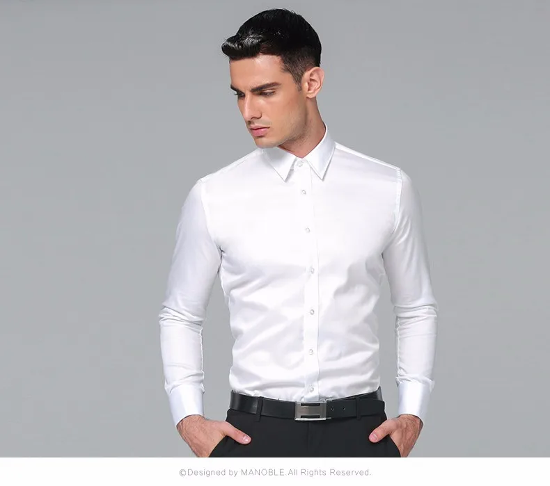 mens short sleeve white shirt High Quality 2021 Brands New Regular Fit Shirts for Men Business Long Sleeve Cufflink Cotton Solid Color Camisas De Hombre mens short sleeve dress shirts