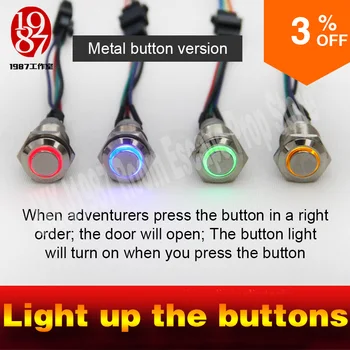 

jxkj1987 escape adventure game light up four metal buttons in order to unlock lock and run away mesterious chamer room