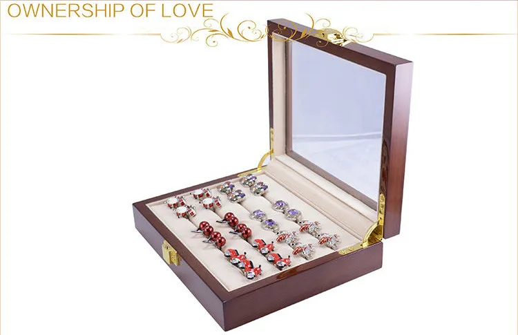 CETIRI стеклянная коробка для запонок для мужчин, 12 пар, вместительная картонная коробочка для колец и украшений, Высококачественная расписная деревянная Коллекционная витрина