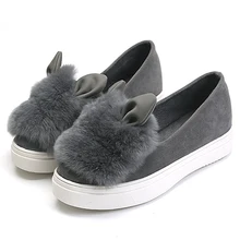 Winter Warm Suede Slip on Women Flats Creepers Fashion Women’s Cute Platform Bunny Boat Shoes Large Size Z108 fur moccasins