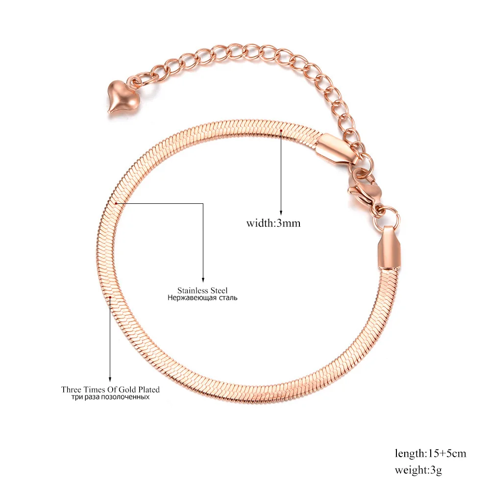316L Stainless Steel Snake Chain Thin Bracelets For Women Girls Rose Gold Plated Bohemia Party Blade Bracelet B18075 Lokaer