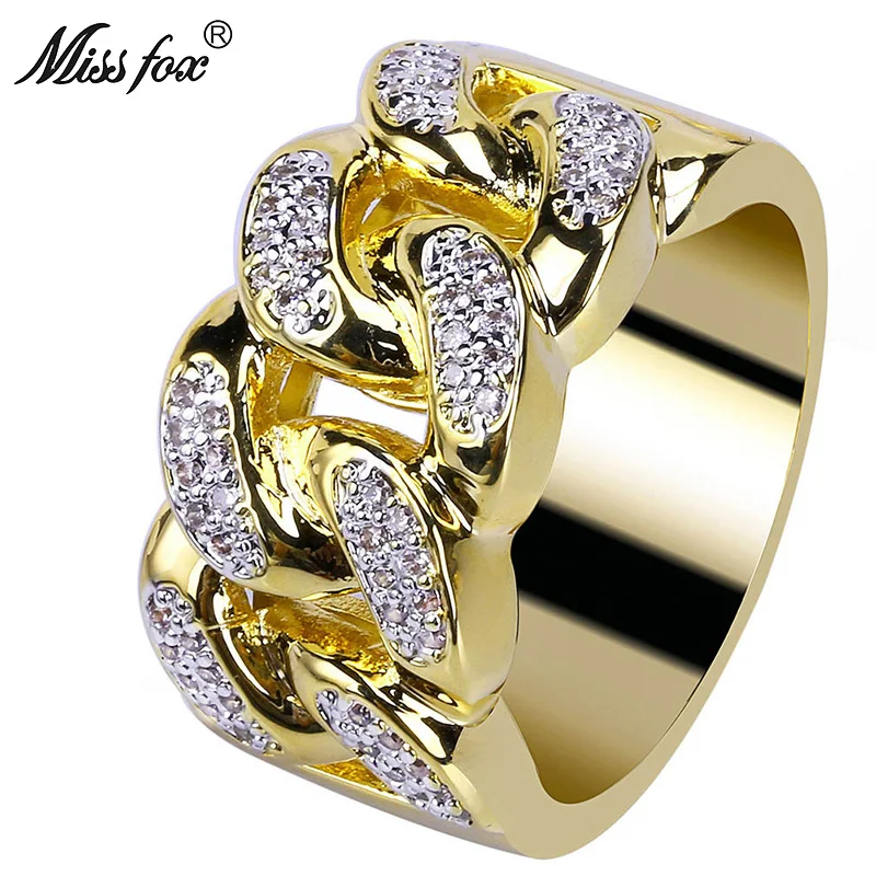 

HOT!!! Hip Hop Trendy Twisted 18K Gold Ring Men Luxury Brand Micro Pave Zircon Ring Valentine'S Day Gift Men Accessories