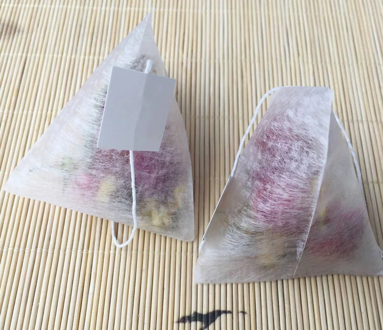 PLA биоразложенный чай фильтры кукурузное волокно чайные пакетики четырехугольной формы пирамиды теплоизолирующие фильтрующие пакеты пищевой 55*70 мм