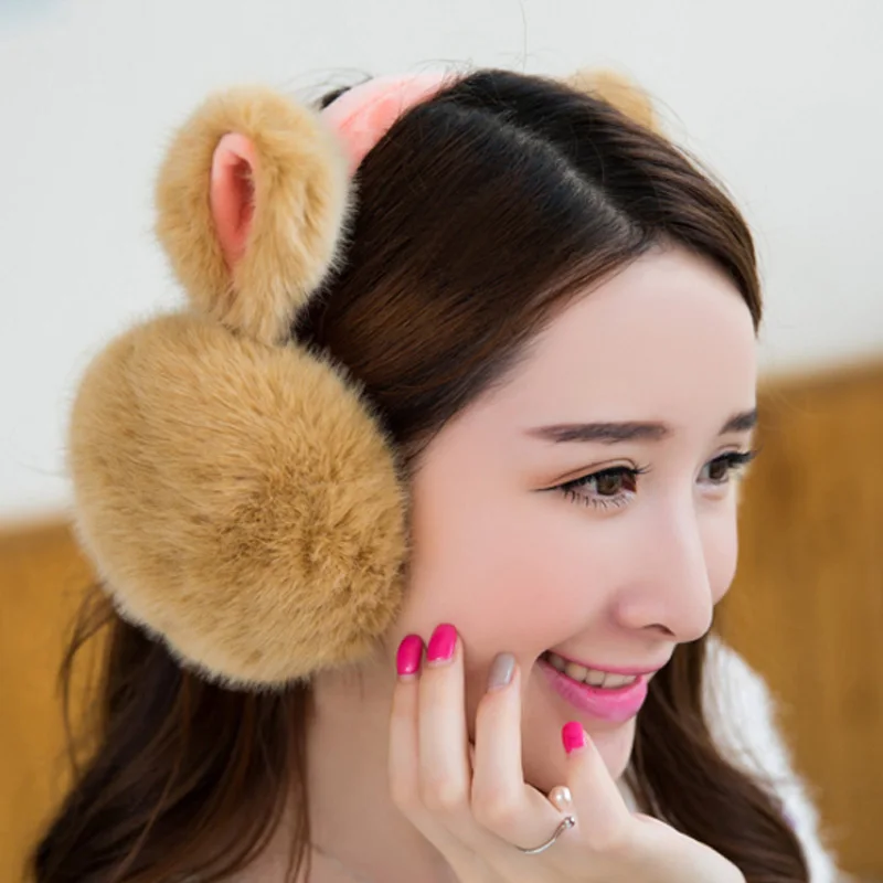 New Fashion Rabbit Winter Earmuffs For Women Warm Fur Earmuffs Winter Warm Ear Warmers Gifts For Girls Female Free Shipping - Цвет: A1 Brown