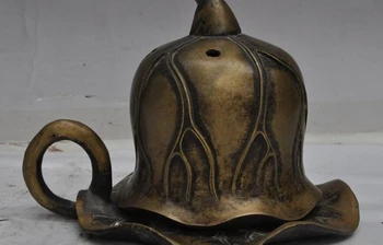

6" old chinese fengshui pure bronze lotus flower statue incense burner Censer