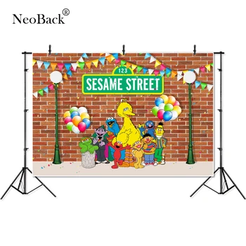 

NeoBack Vinyl Photography Backdrop Cartoon Sesame Street Characters Birthday Party Children Studio Photo Backgrounds P4319