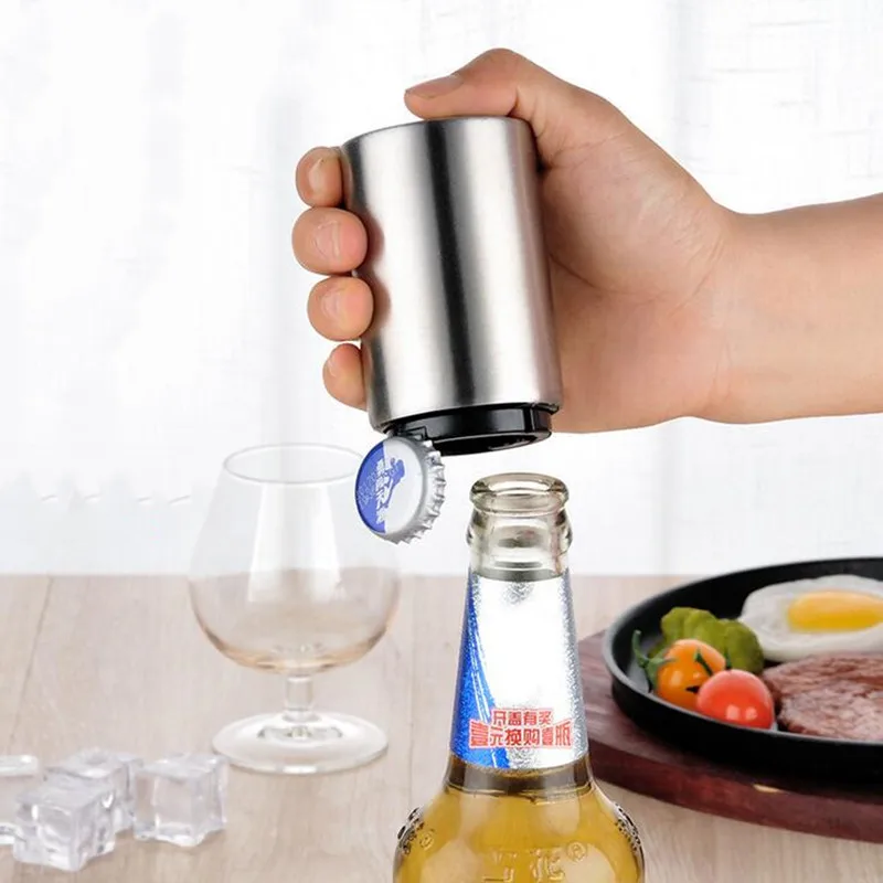 

Stainless Steel Beer Bottle Opener Automatic Kitchen Accessories Beer Soda Cap Red Wine Bottle Opener Bar Supplies Kitchen Tool