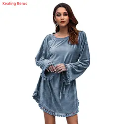 Keating Berus осень 2018 новое платье высокого класса с бахромой и длинными рукавами с большим круглым вырезом и большим размером