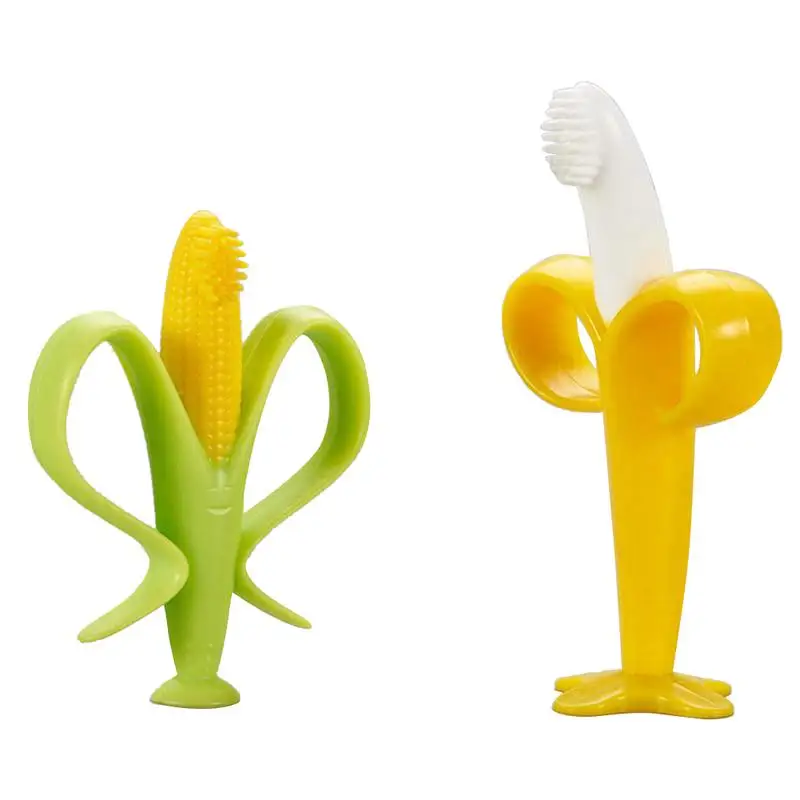 Овощи Форма банан Прорезыватель для зубов в форме кукурузы Дети Детская игрушка-прорезыватель силиконовые Зубная щётка и экологически