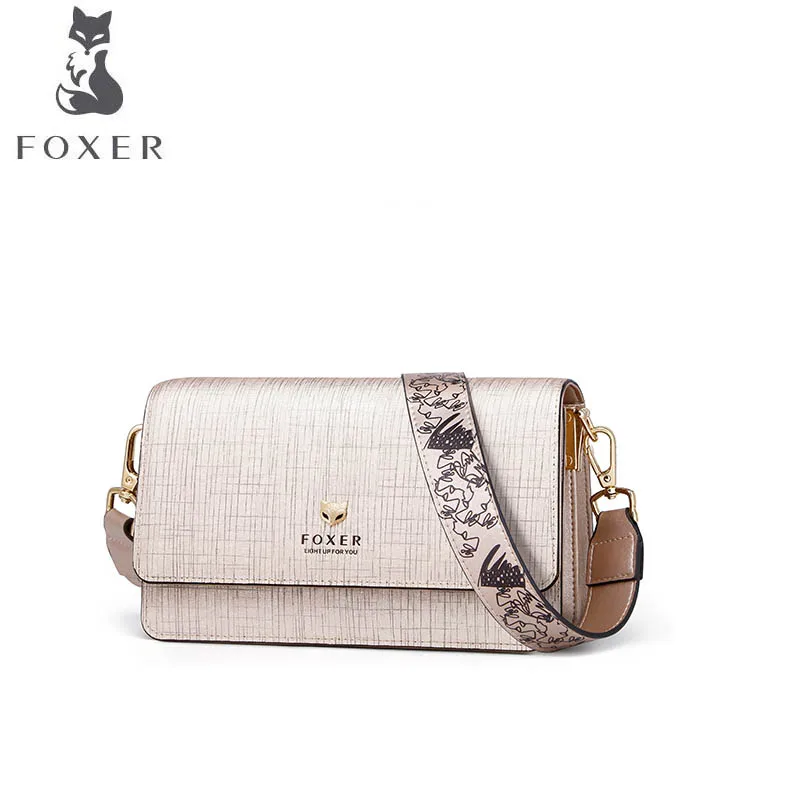 

FOXER luxury fashion ladies bag 2018 new versatile simple wide shoulder strap shoulder bag atmospheric autumn and winter crossbo