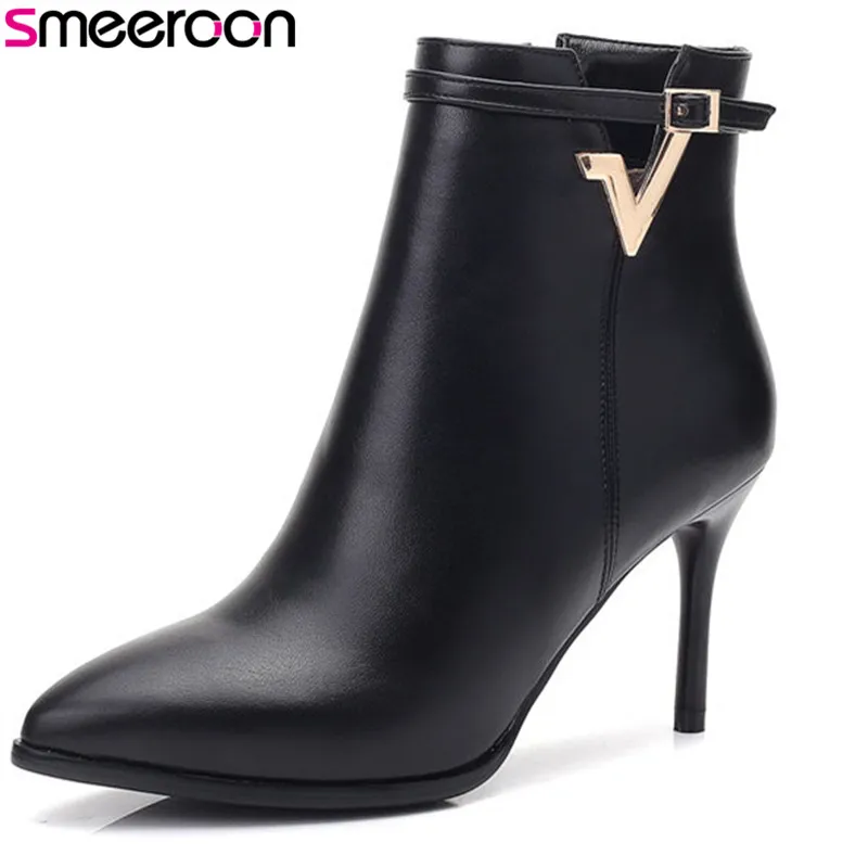 

Smeeroon new popular pointed toe autumn winter boots zip ankle boots for women high heels women boots prom shoes big size 33-40