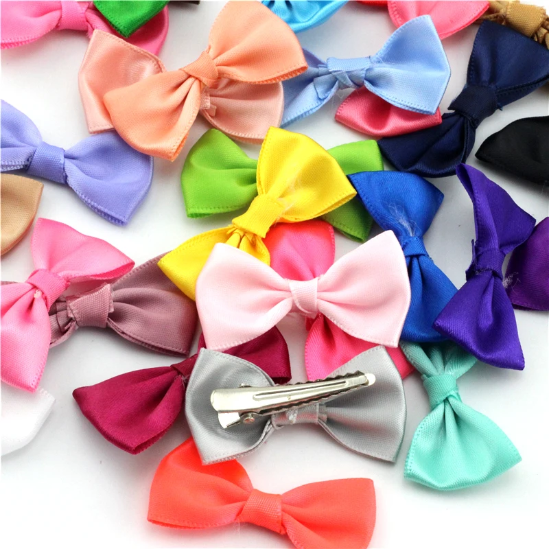 2.5" hair bows with Clips Kids Girls Solid Ribbon Bowknot Handmade DIY