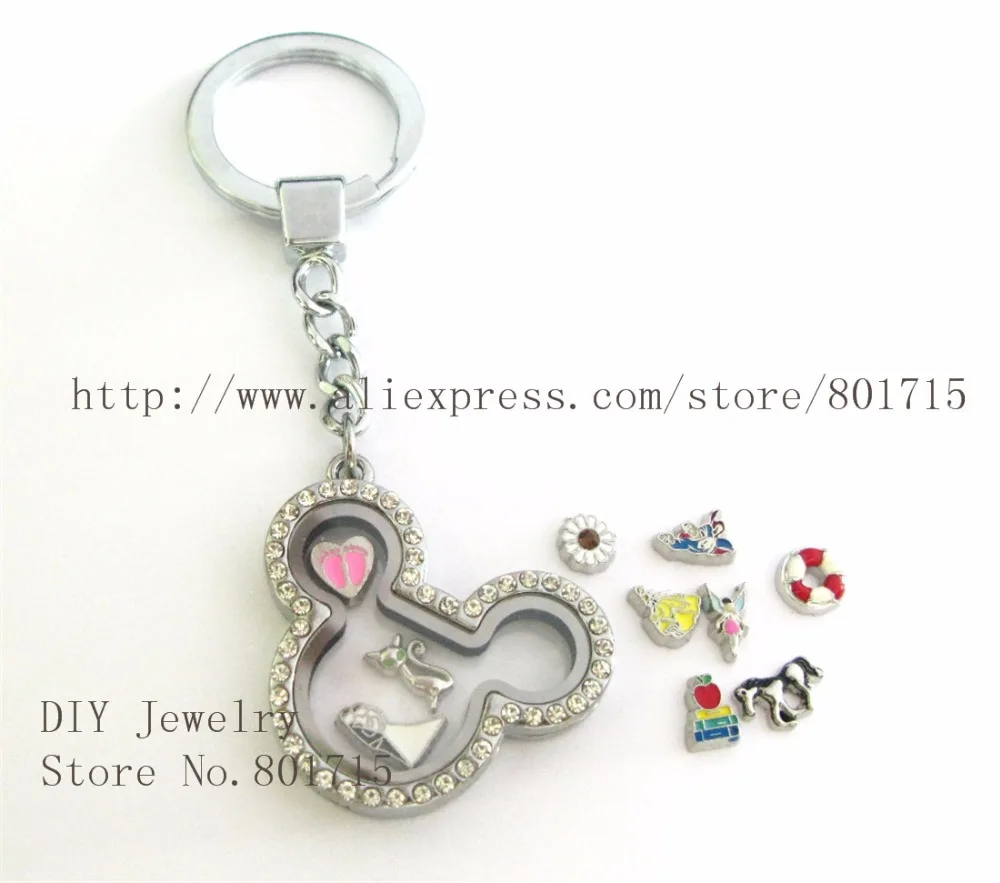 

Fashion mouse head shape Locket Keychain locket with keyring Living Memory Floating Locket Perfect Gift with Beautiful Design