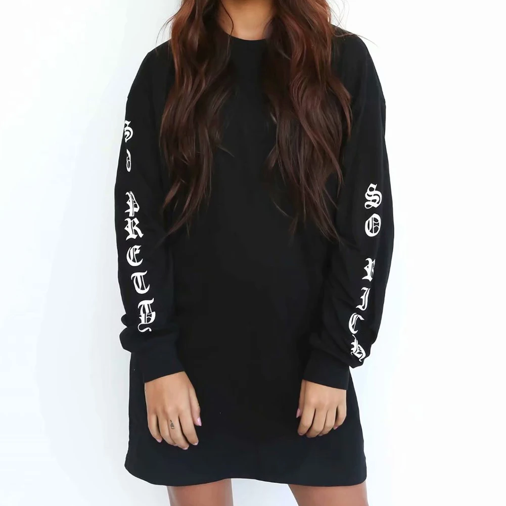 

Short Dress Autumn Women Causal Letter Print Dresses O Neck Fashion Black Clothing For Female Women Autumn Short Black Dress