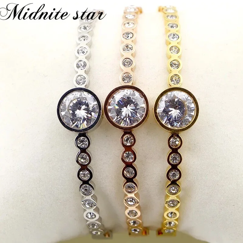 

Luxury Jewelry Rose Gold Color ZA Crystal Paved Bangle Bracelet For Women Full Rhinestone Row Bangles Circle Bracelet Gift
