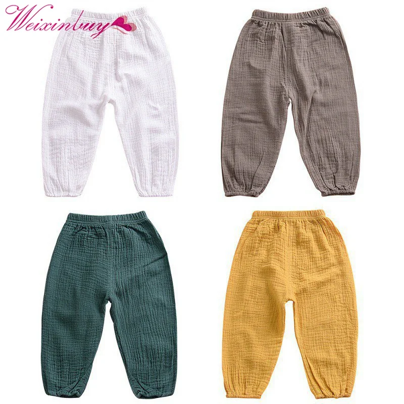 

Summer Autumn Casual Children Boys Girls Cure Colors Pants Casual Solid Cotton Lanterns Harem Long Pants 1-5T