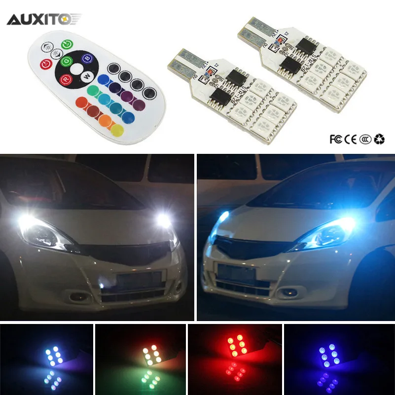2x RGB T10 LED Car Parking Light Bulb Remote Control For Honda Civic