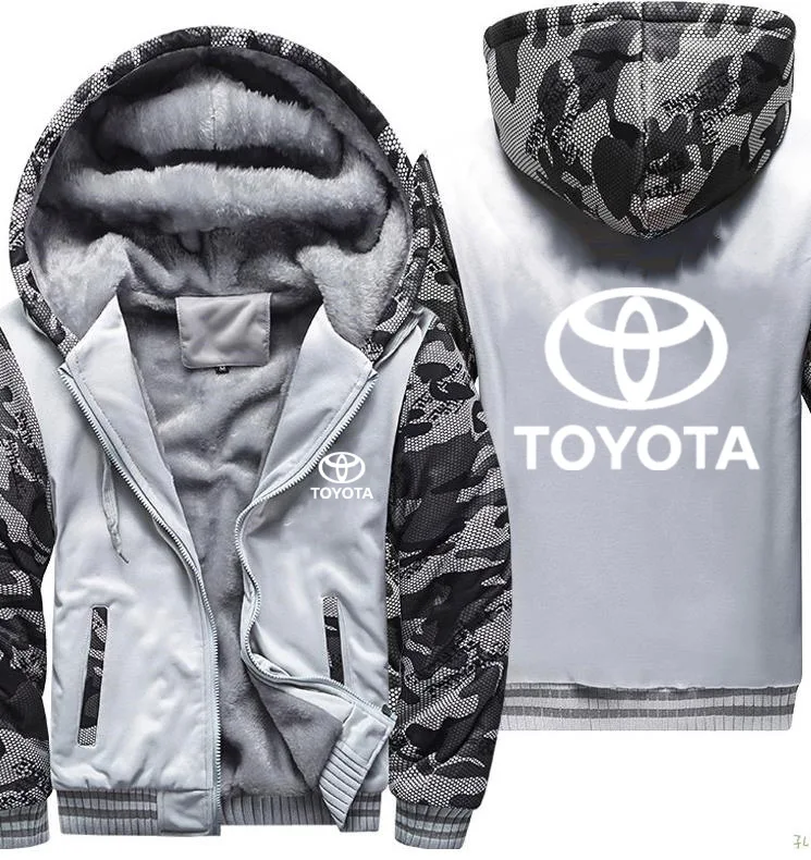Мужские толстовки с капюшоном с логотипом Toyota, мужская куртка с капюшоном, зимняя плотная Теплая Флисовая хлопковая камуфляжная куртка на молнии, мужская куртка-реглан