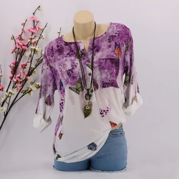 

Women Floral Print Single Breasted Blouse Long Sleeve Pocket Ladies Blouses 2020 Autumn Loose Female Tops Plus Size Feminine