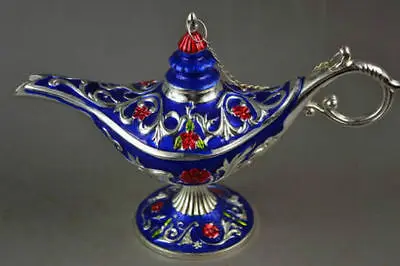 

Original Miao Silver Carving Flower Rare Noble Magical Lamp 2PCS Russian tea Pot Al-addin Pakistan lamp Decoration Bronze Silver
