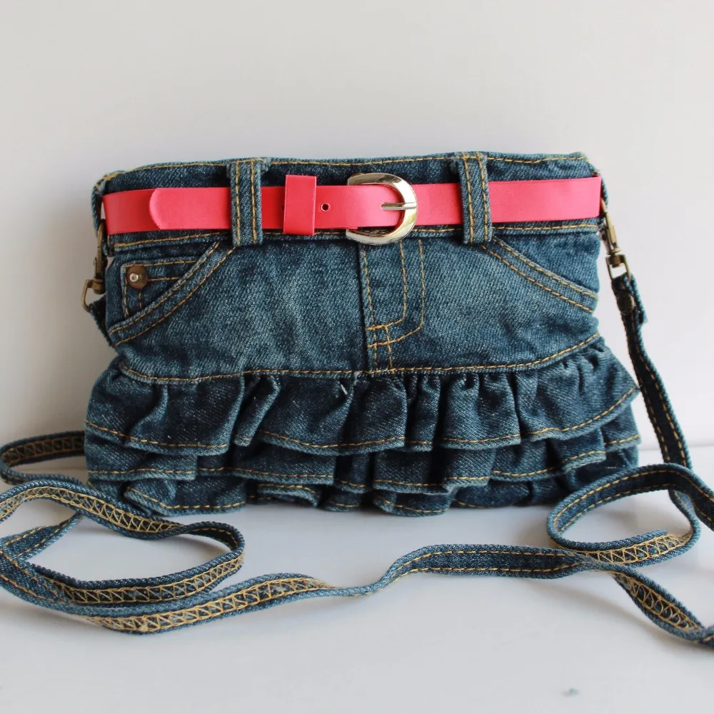 Children Kids Girls Princess Pretty Casual Denim Jeans Red Belt