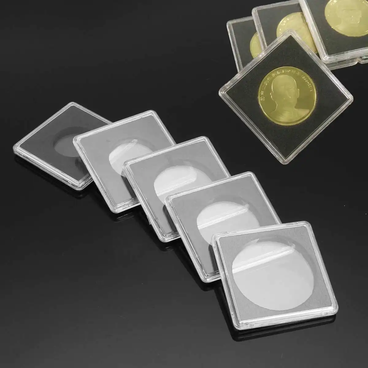 

1PC Plastic Square Coin Holder Capsules Container Coin Transparent Gaine Small Round Coin Collection Boxes Display 24mm to 40mm
