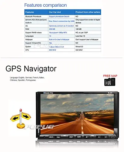 Excellent Pupug 7-Inch Touch Screen Built-in Bluetooth Mic Car Stereo DVD Player with GPS IPOD, Remote Control and Accessories 2