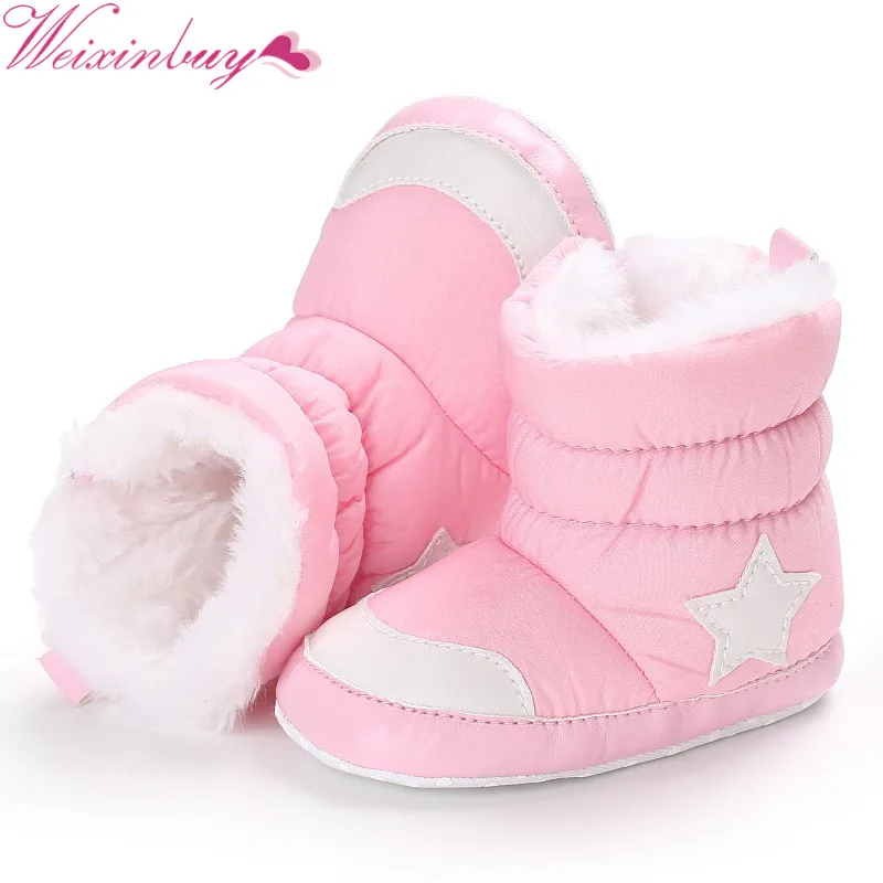 

Unisex Kids Crib Infant Toddler Five Star Pattern Snowfield Snow Boots Booty Baby Boots Winter Shoes