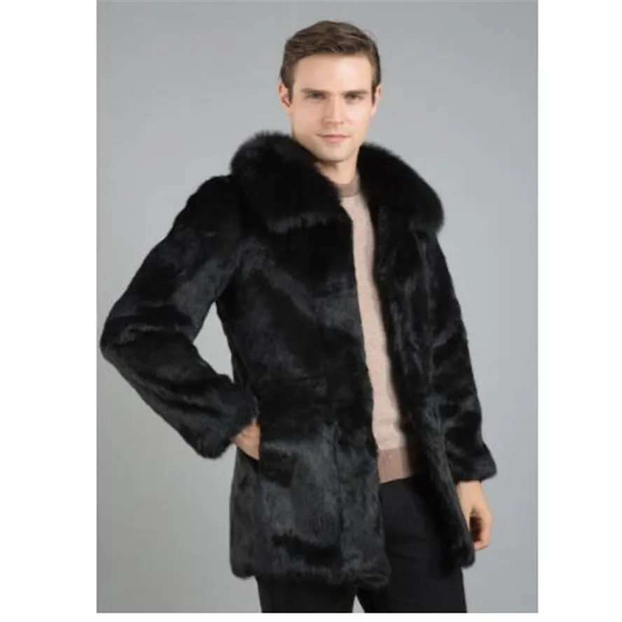 

New real genuine natural whole skin rabbit fur coat men fashion full pelt jacket outwear overcoat custom any size