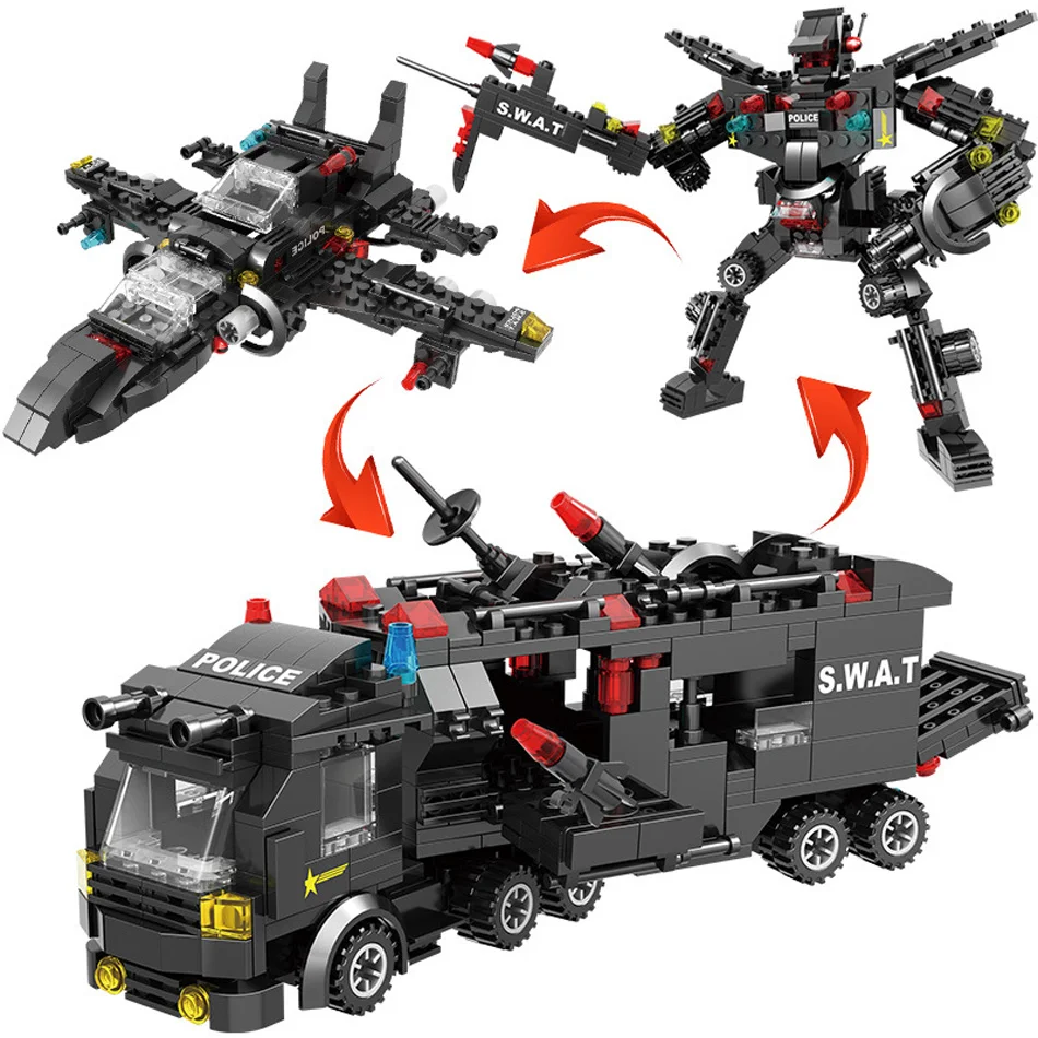 Delegacia de Polícia Cidade de Blocos de Construção Blocos de Brinquedo Educativo para Crianças para Meninos 715 Pcs da Compatíveis Legoingly Cidade Swat Caminhão Crianças 16 compatível legoingly cidade swat equipe caminhão blocos