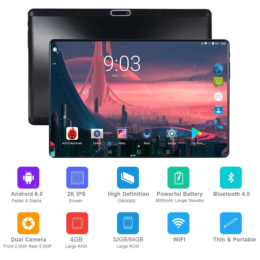 

2019 New 10 inch 4G LTE Tablet PC Octa Core 4GB RAM 64GB ROM 1280x800 IPS 2.5D Tempered Glass 10.1 Tablets Android 8.0 Pad