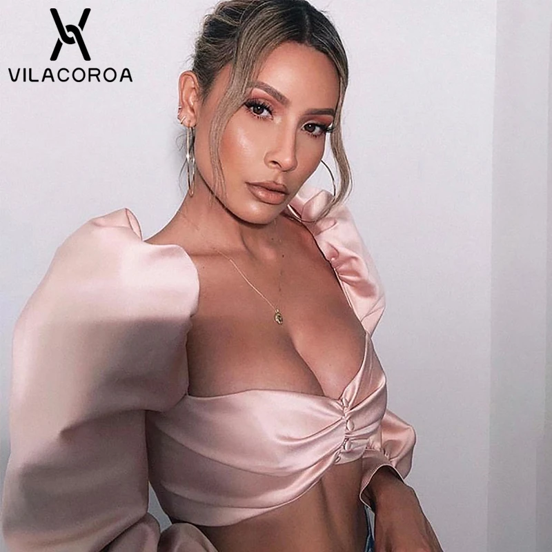 المتناثرة Kawaii النساء الوردي T زر قميص المحاصيل أعلى نفخة طويلة الأكمام قصيرة T قميص النسوية الشارع الشهير الحرير المحملة قميص فام المتناثرة Kawaii النساء الوردي T زر قميص المحاصيل أعلى نفخة طويلة الأكمام قصيرة T قميص النسوية الشارع الشهير الحرير المحملة قميص فام