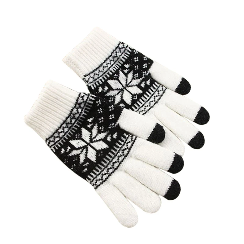 Унисекс, зимние теплые растягивающиеся перчатки с принтом снежинки