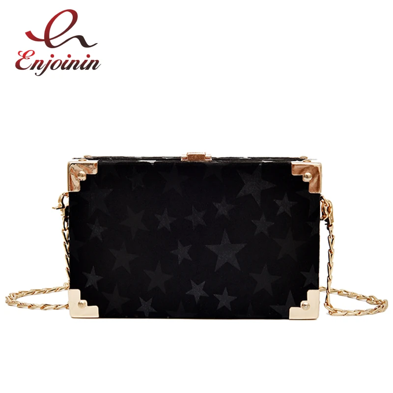 Fashion Star Pattern Box Design Faux Suede Women&#39;s Mini Chain Purse Clutch Bag Shoulder Bag Tote ...