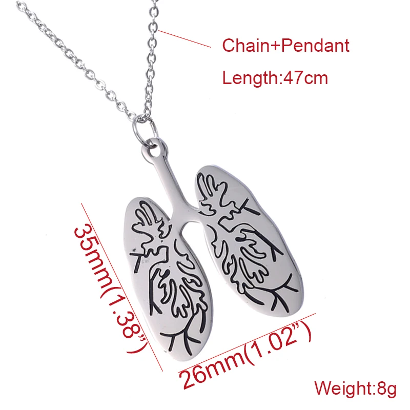 AMORUI Medical Physical Lung Choker Pendant Necklace Women Stainless Steel Gold/Silver Color No Fade Necklaces for Women Gift