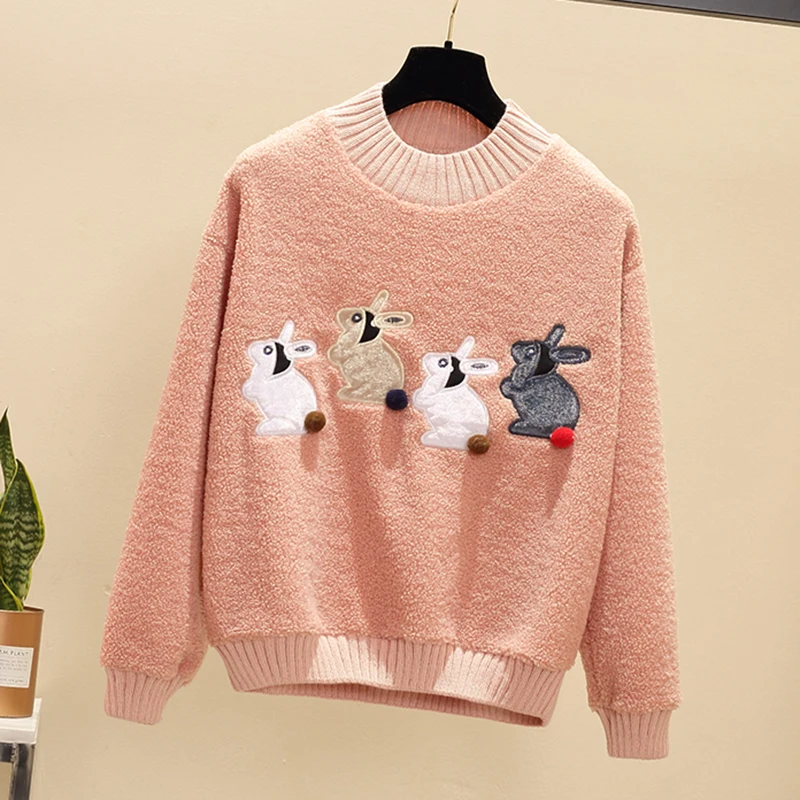 New Rabbit Pattern Keep Warm Sweatshirt Soft Plush Fashion Women Loose Tops O-neck Pullovers Wild Slim Bottom Sweatshirt NO667 New Rabbit Pattern Keep Warm Sweatshirt Soft Plush Fashion Women Loose Tops O-neck Pullovers Wild Slim Bottom Sweatshirt NO667