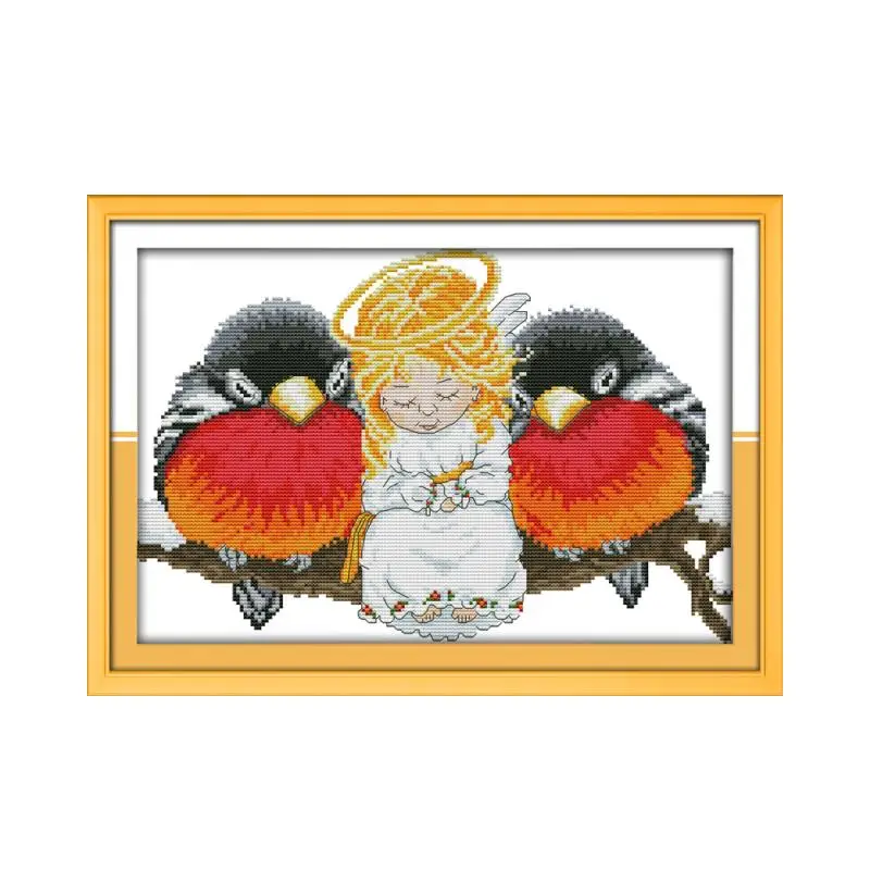 

Angel and Bird Cute Cartoon Embroidered Embroidered Cross Stitch Kit Furniture Sewing Wall Decoration Hanging