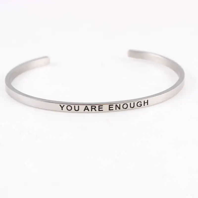 

YOU ARE ENOUGH Stainless Steel Engraved Positive Inspirational Quote New Cuff Bracelet Mantra Bangle For women Gift