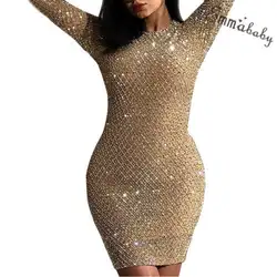 Новинка 2019, модное женское облегающее платье с длинным рукавом, вечернее Клубное Короткое мини-платье