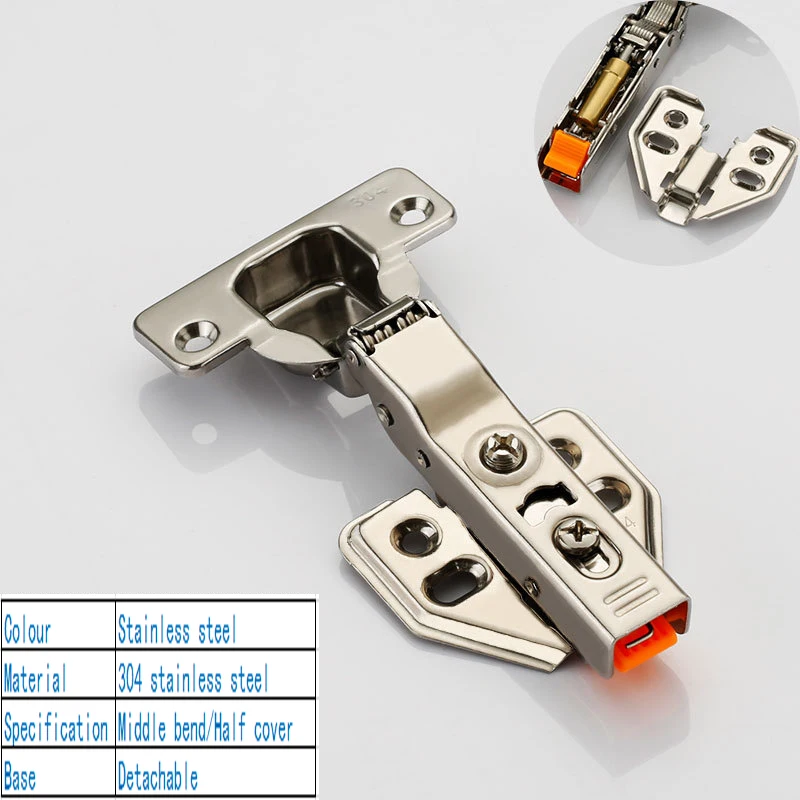 304 Stainless Steel Furniture Door Pivot Hinge Hardware Fittings Full /Half /No Cover Hinge High-End Copper Core Sprung Hinge